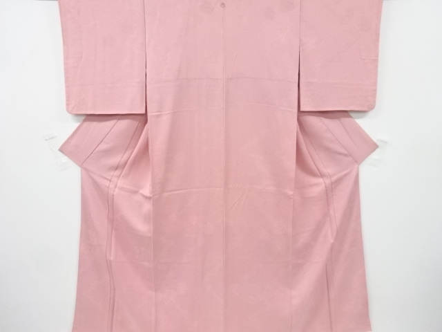 波に花丸紋様織り出し一つ紋色無地着物